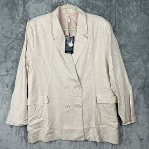 MNI LOS ANGELES Oversized Double Breasted Blazer Women Large Beige Linen New